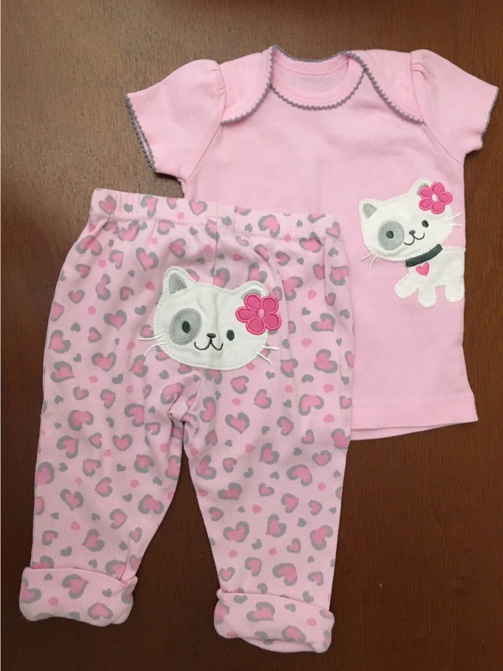Carter’s Just One You 2 Pc Set Baby 3M T-shirt & Pants Cat Pink Animal Print